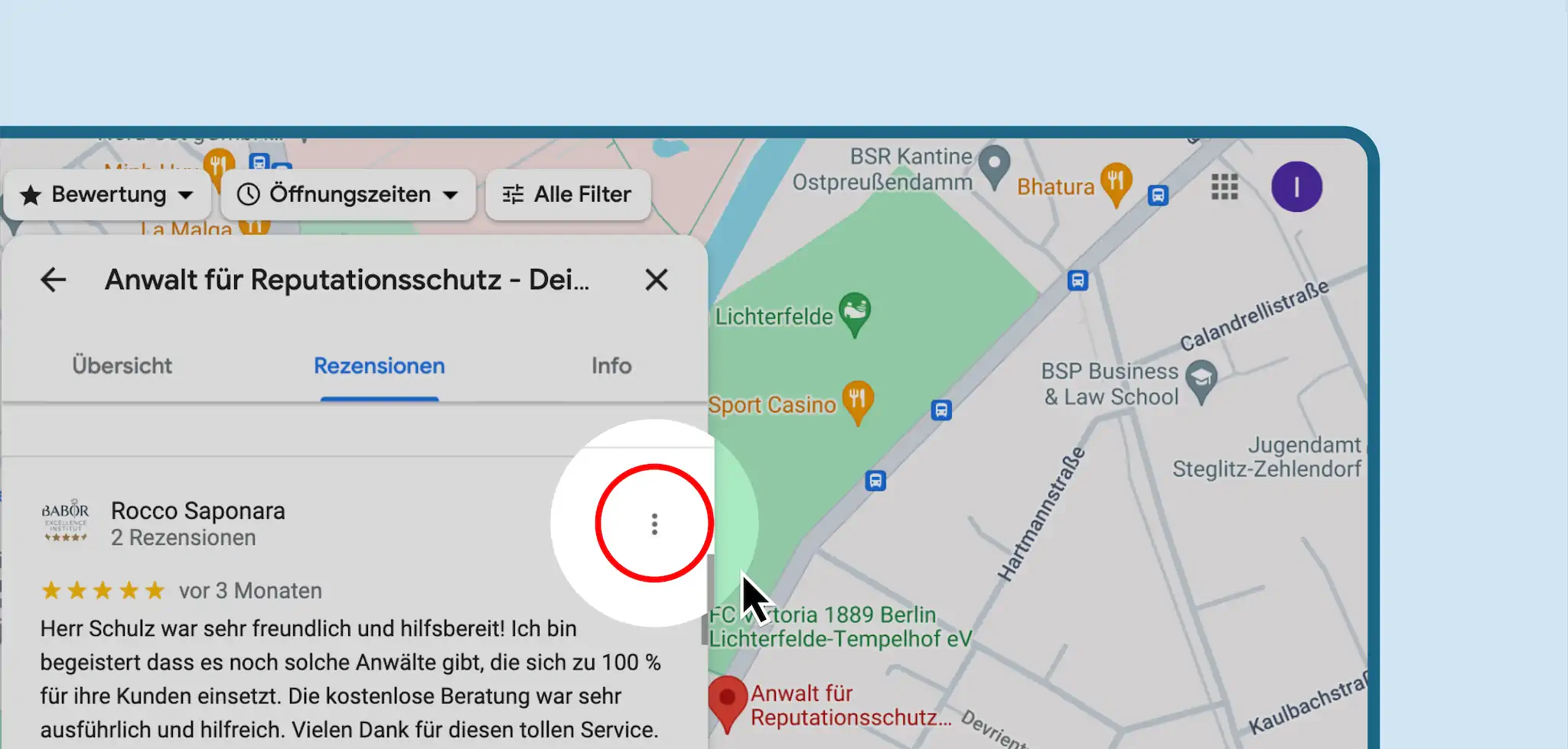 Google Bewertungen löschen - Drei Punkte Menü