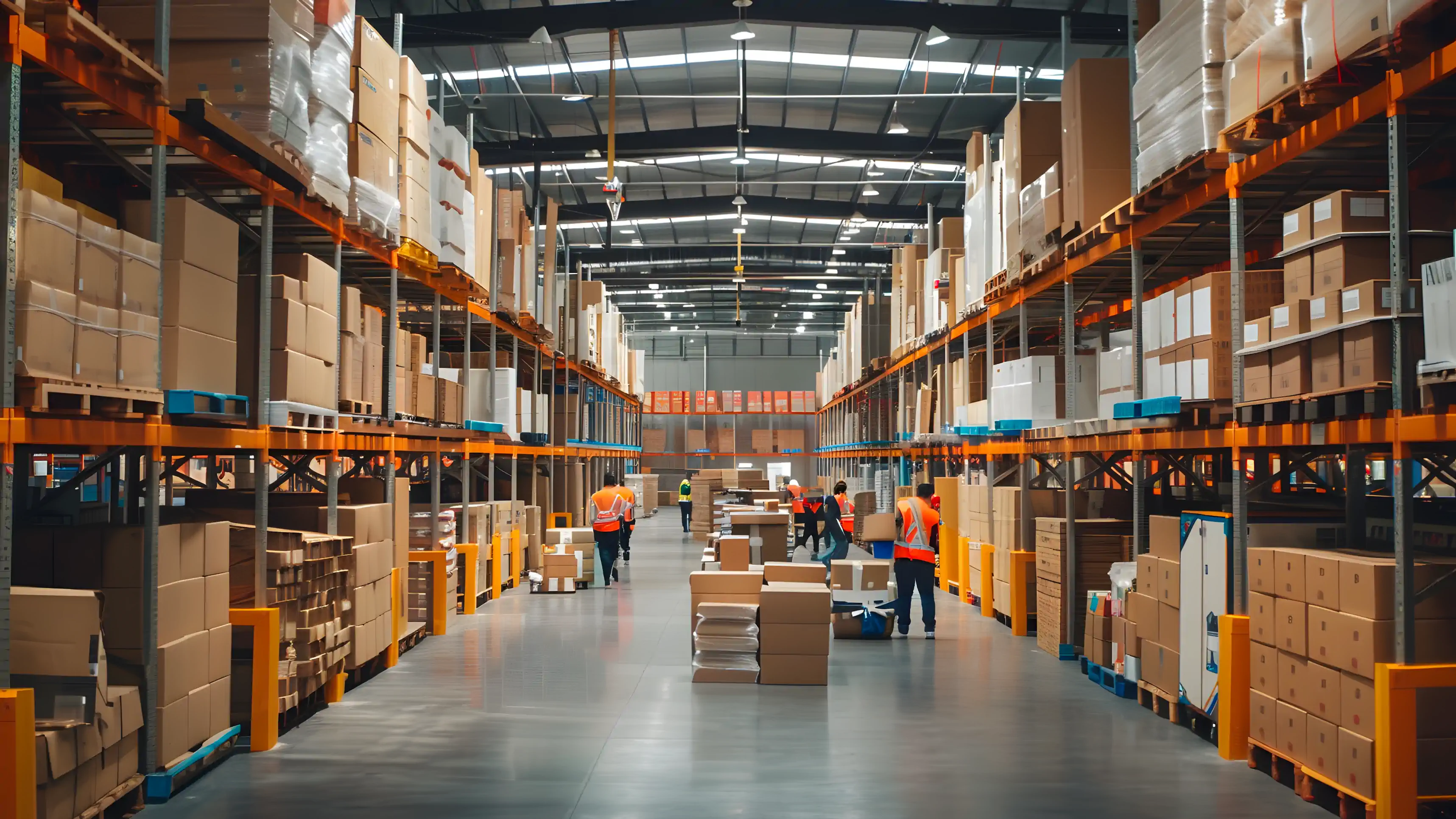 Amazon-Lagerhaus mit unzähligen Paketen, die auf den Versand warten. Dieses Bild veranschaulicht die enorme Menge an Produkten, die täglich versendet werden. Lerne, wie du Amazon-Bewertungen prüfen kannst, um sicherzustellen, dass die Produkte, die du bestellst, auch wirklich den Erwartungen entsprechen.